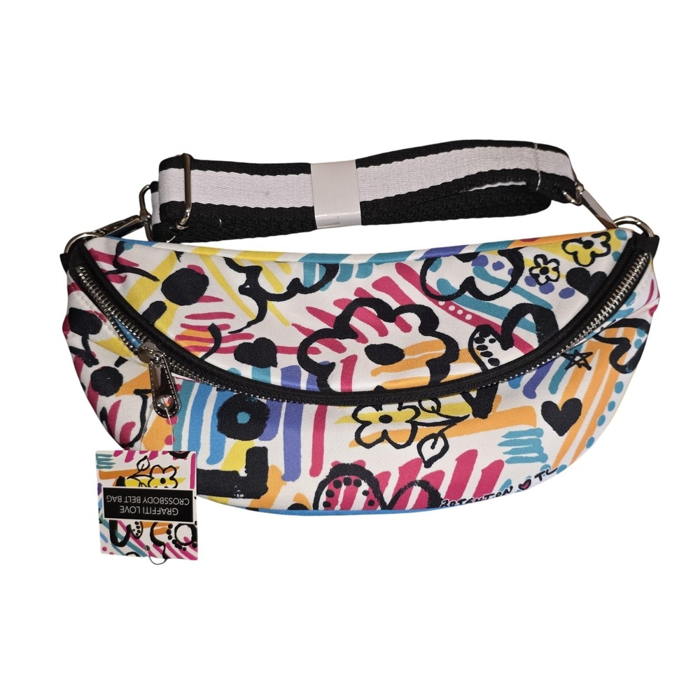 Brighton Graffiti Love Crossbody Belt Bag Womens Small Multicolor Canvas Travel